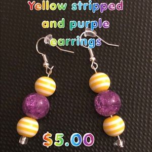 Handmade yellow stripped and purple earrings